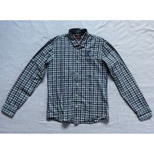 Men's Scotch & Soda Green & Blue Check Casual Button-Up Shirt, size Medium